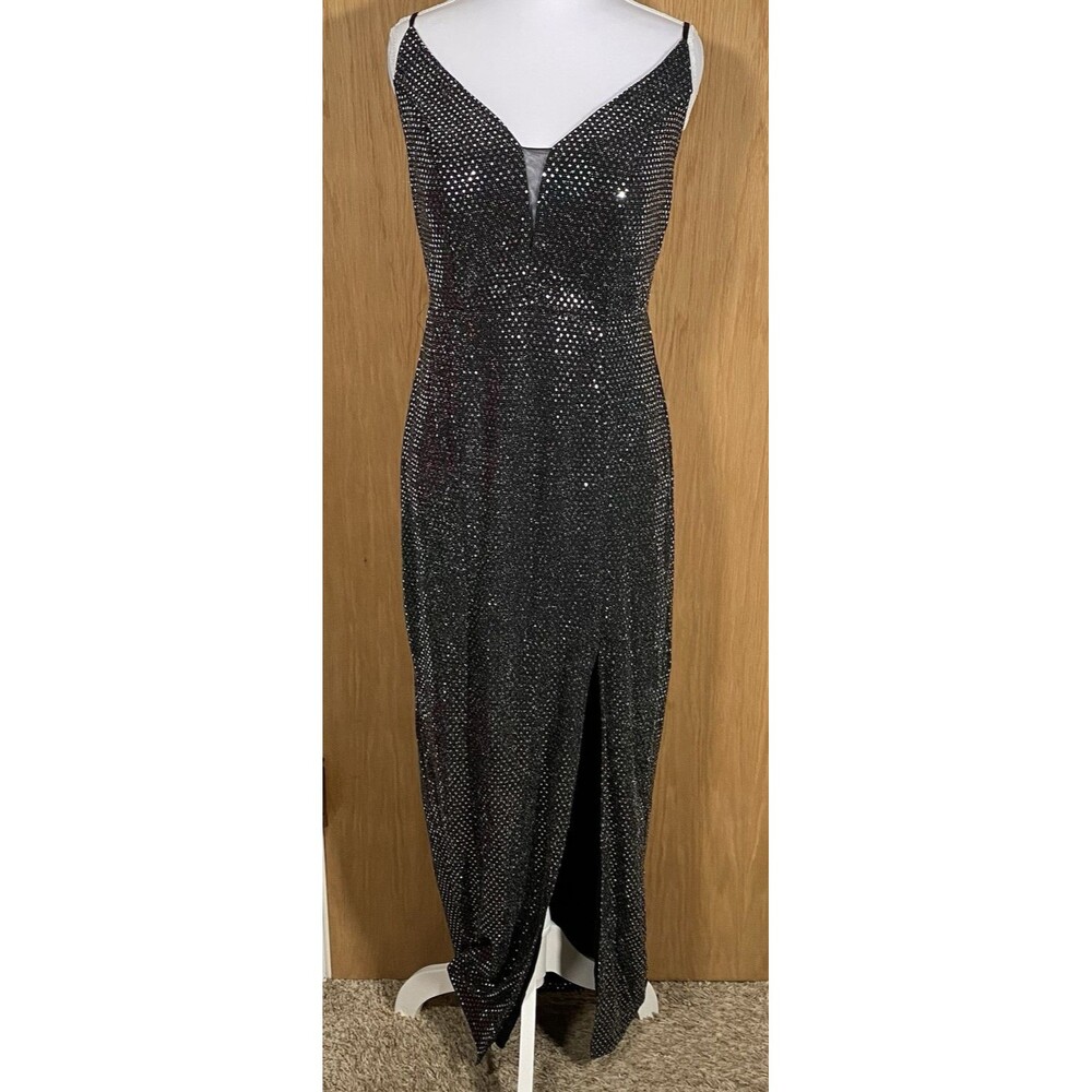 Lovely Grace Women's S Black Silver Sequins Maxi Dress Evening Cocktail HOCO NWT